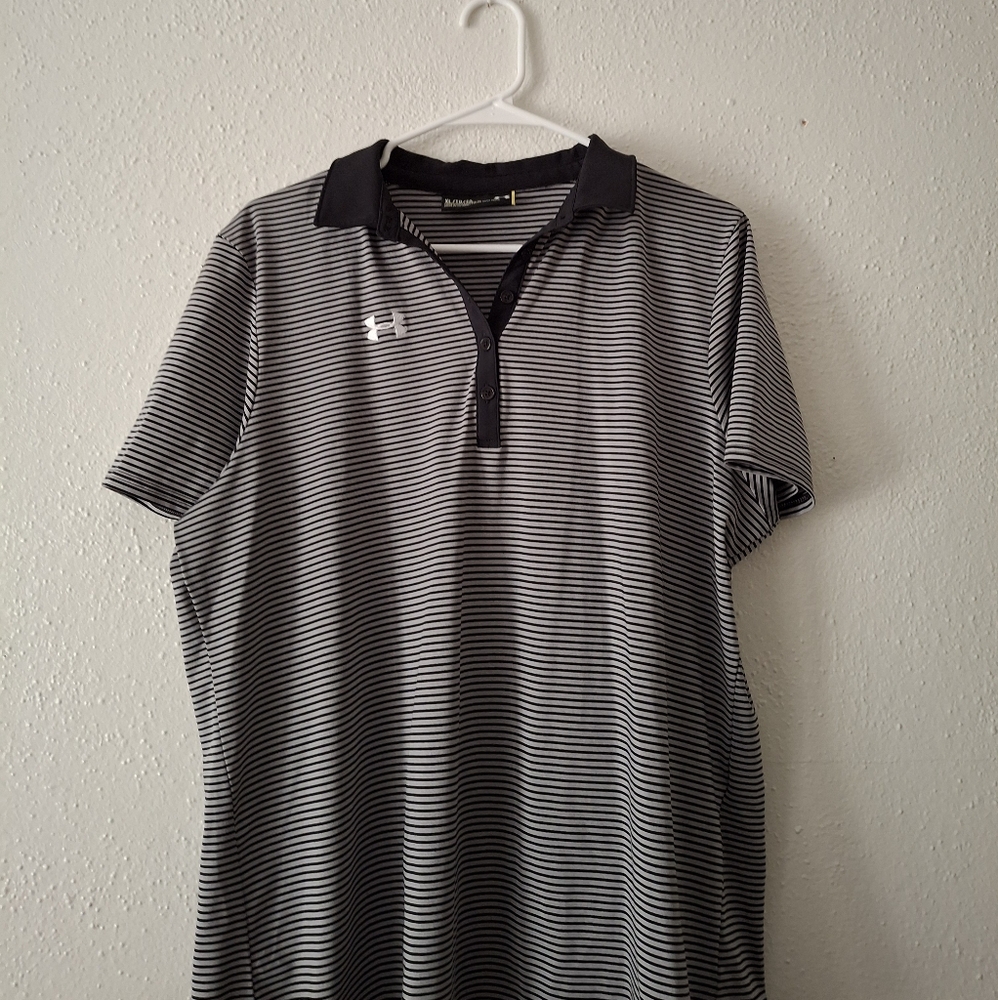 Black And Gray Under Armour Men's Performance Stripe Polo shirt. XL
